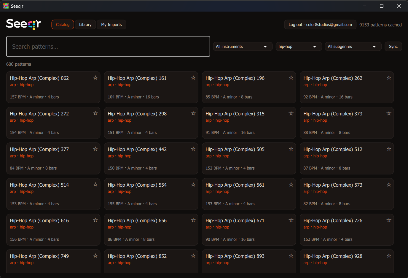 Browse the library — filter by genre, instrument, and search